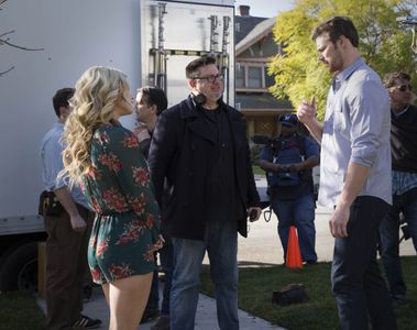 Director Barry Battles with Derek Theler and Krista Kalmus on the set of BROTHERLY LOVE (2017)