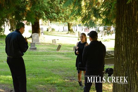 Giving direction to Alexa Mechling on the set of Occurrence at Mills Creek.