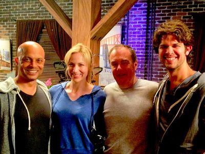 David Paladino on the set of TNT's Leverage with Series Regular Beth Riesgraf, director John Harrison and fellow Guest S