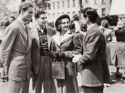 Mark Daniels, William Lundigan, Frank Melton, and Constance Moore in Freshman Year (1938)