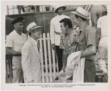 Anthony Quinn, Robert Ryan, Karel Stepanek, and Woody Strode in City Beneath the Sea (1953)