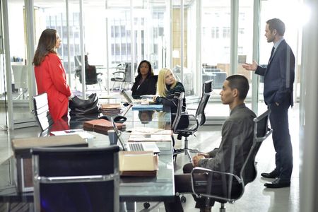Shawn Ashmore, Merrin Dungey, Hayley Atwell, Emily Kinney, and Manny Montana in Conviction (2016)