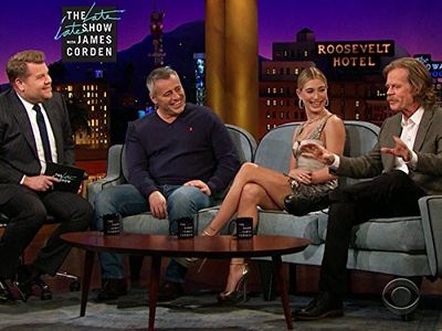 William H. Macy, Matt LeBlanc, James Corden, and Hailey Bieber in The Late Late Show with James Corden (2015)