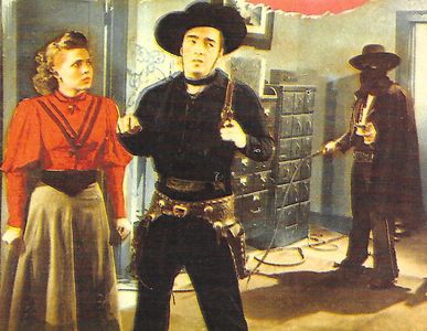 Anne Gwynne, Lash La Rue, and Dennis Moore in King of the Bullwhip (1950)