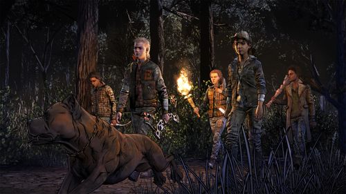 Hedy Burress, Melissa Hutchison, Sterling Sulieman, Ray Chase, and Ritesh Rajan in The Walking Dead: The Final Season (2