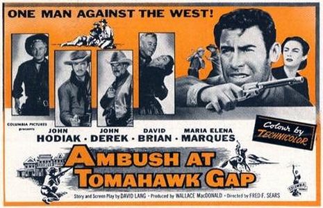 John Derek, David Brian, John Hodiak, María Elena Marqués, and Ray Teal in Ambush at Tomahawk Gap (1953)
