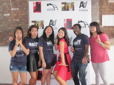 left to right: Joanna Shen (editor), Joyce Tam (film festival volunteer), Hanna Lee (festival volunteer), Jennifer Betit