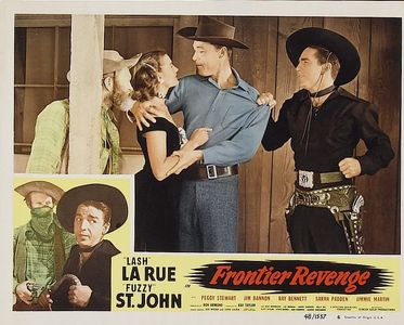 Jim Bannon, Lash La Rue, Al St. John, and Peggy Stewart in Frontier Revenge (1948)