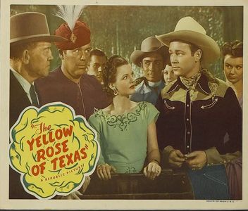 Roy Rogers, Dorothy Bailer, Ken Carson, Tom London, Dale Evans, William Haade, and Janet Martin in The Yellow Rose of Te