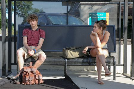 Claudia Sulewski and Steffan Argus on set of The Commute.