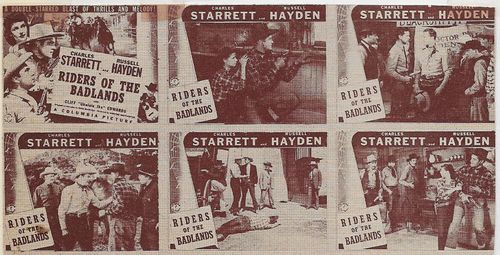 Harry Cording, Cliff Edwards, Russell Hayden, Kay Hughes, Edith Leach, Charles Starrett, and Ilene Brewer in Riders of t