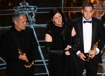Laura Poitras, Dirk Wilutzky, and Glenn Greenwald at an event for The Oscars (2015)