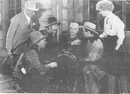 William Boyd, William Duncan, James Ellison, Muriel Evans, George 'Gabby' Hayes, and Claude King in Three on the Trail (