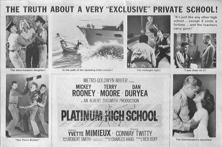 Mickey Rooney, Dan Duryea, Jimmy Boyd, Harold Lloyd Jr., and Conway Twitty in Platinum High School (1960)