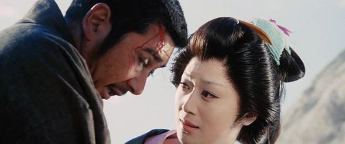 Yûko Hama and Shintarô Katsu in Zatoichi and the One-Armed Swordsman (1971)