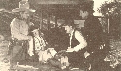 Joan Gale, Tom Mix, Jack Rockwell, and Hal Taliaferro in The Miracle Rider (1935)