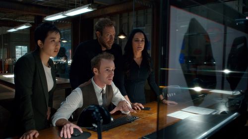 Still of Kris Holden-Ried, Archie Panjabi, Mark Rendall and Cihang Ma in Departure and What Lies Beneath