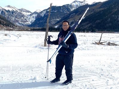 Carl Ducena skiing in Telluride Colorado