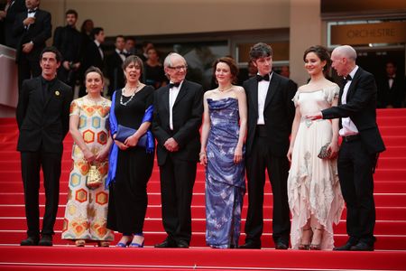 Paul Laverty, Ken Loach, Robbie Ryan, Barry Ward, Simone Kirby, Rebecca O'Brien, and Aisling Franciosi at an event for J