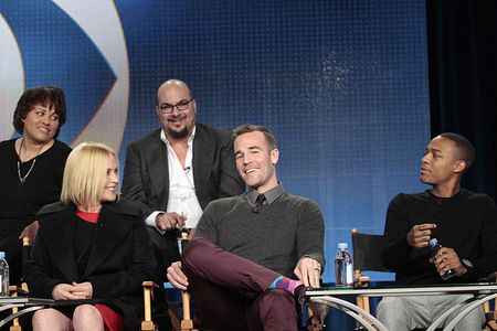 Patricia Arquette, James Van Der Beek, Shad Moss, and Anthony E. Zuiker in CSI: Cyber (2015)