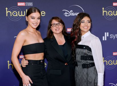 Victoria Alonso, Hailee Steinfeld, and Xochitl Gomez at an event for Hawkeye (2021)