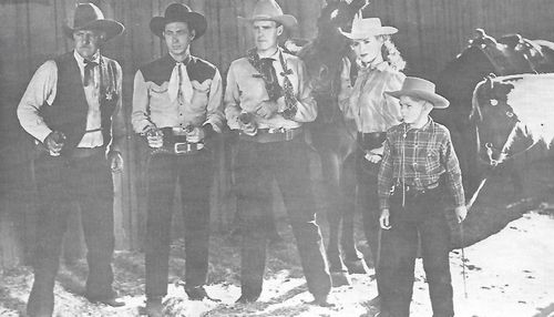 Eddie Dean, Frank Ellis, Kermit Maynard, John Wilder, and Shirley Patterson in Tumbleweed Trail (1946)