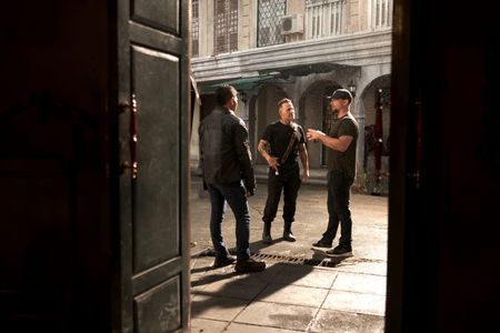 Louis Mandylor, Liam O'Donnell, and Iko Uwais in Skyline: Warpath