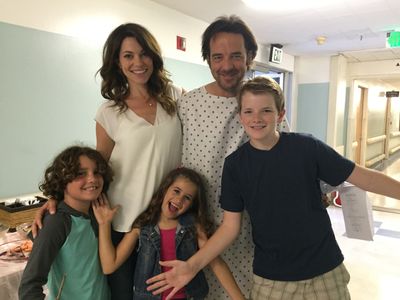 Tessa Espinola (as Lucy) with her film family, on the set of the movie 