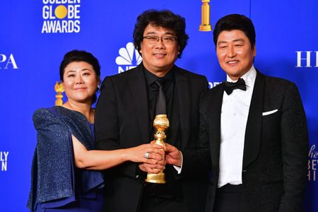 Bong Joon Ho, Song Kang-ho, and Lee Jeong-eun at an event for 2020 Golden Globe Awards (2020)
