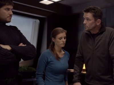 Billy Campbell, Meegwun Fairbrother, and Jordan Hayes in Helix (2014)