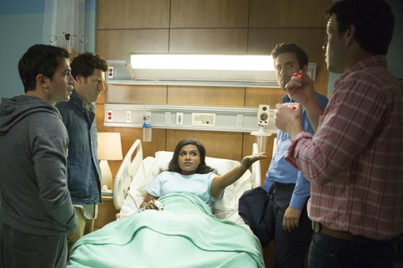 Ike Barinholtz, Chris Messina, Adam Pally, Mindy Kaling, and Ed Weeks in The Mindy Project (2012)