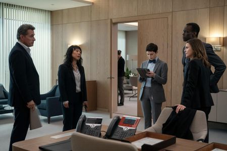 Rufus Sewell, Keri Russell, Ato Essandoh, Ali Ahn, and Jess Chanliau in The Diplomat (2023)