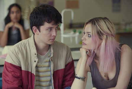 Aimee Lou Wood, Asa Butterfield, and Emma Mackey in Sex Education (2019)