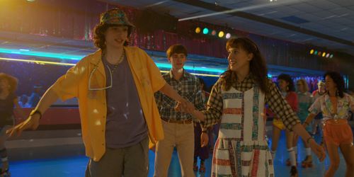 Millie Bobby Brown, Finn Wolfhard, and Noah Schnapp in Stranger Things: Chapter Two: Vecna's Curse (2022)
