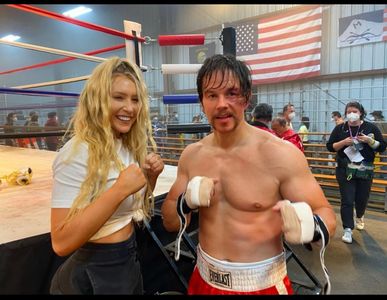 Faith with Mark Wahlberg filming on the set of Father Stu