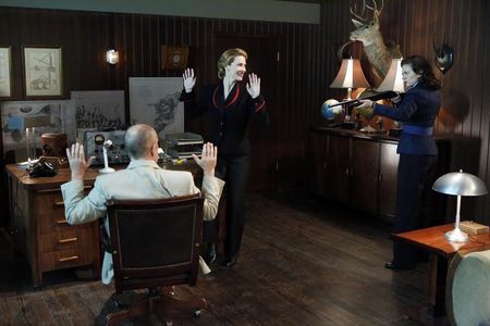 Ralph Brown, Hayley Atwell, and Bridget Regan in Agent Carter (2015)