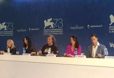 Monica Bellucci, Emir Kusturica, Sloboda Micalovic, Lucas Akoskin and Paula Vaccaro at the Venice film festival press co