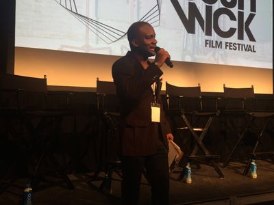 Ramfis Myrthil moderating Breaking Into Hollywood at 10th Annual Bushwick Film Festival 10/14/2017