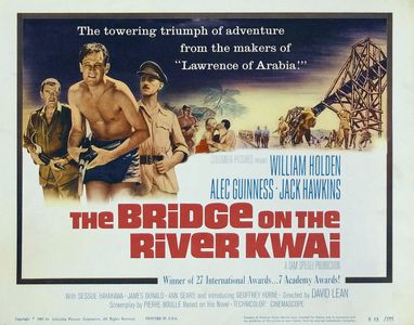 Alec Guinness, William Holden, Jack Hawkins, Geoffrey Horne, and Ann Sears in The Bridge on the River Kwai (1957)