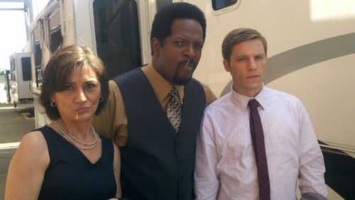 Janet Ulrich Brooks, James Vincent Meredith, and Steve Lenz on the set of Boss