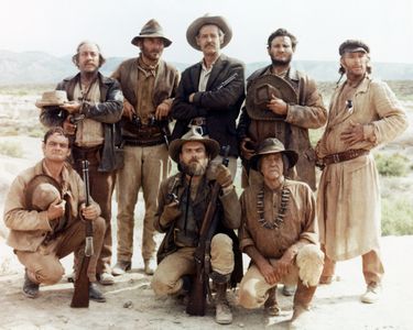 Strother Martin, Paul Harper, Bill Hart, L.Q. Jones, and Robert Ryan in The Wild Bunch (1969)