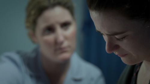 Bronagh Waugh and Lucy McConnell playing nurse Sally-Ann Spector and young mother Angelica. The Fall, Series One.