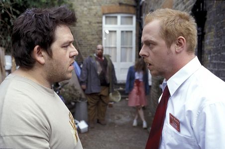Mark Donovan, Nick Frost, Simon Pegg, and Nicola Cunningham in Shaun of the Dead (2004)