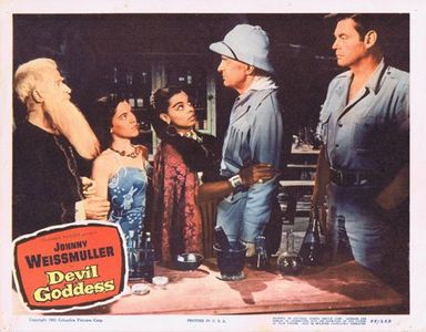 Billy Griffith, Selmer Jackson, Johnny Weissmuller, and Vera Francis in Devil Goddess (1955)
