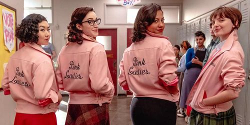Cheyenne Isabel Wells, Ari Notartomaso, Tricia Fukuhara, and Marisa Davila in Grease: Rise of the Pink Ladies (2023)