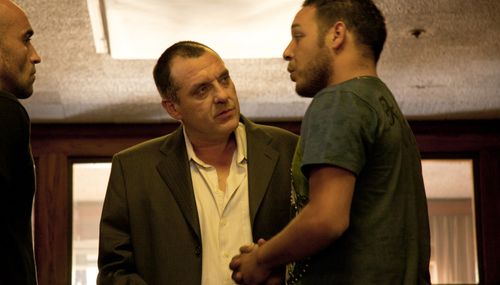 Kader Ayd and Tom Sizemore on the set of FIVE THIRTEEN
