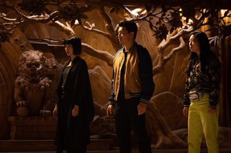 Meng'er Zhang, Simu Liu, and Awkwafina in Shang-Chi and the Legend of the Ten Rings (2021)