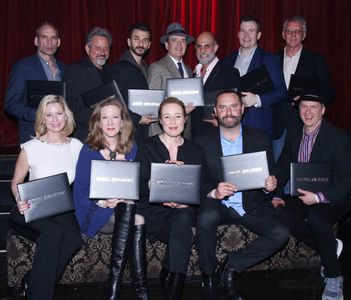 Cast of OSLO wins Obie Awards: Daniel Oreskes, Jeff Still, Michael Aronov, Jefferson Mays, Anthony Azizi, Jeb Kreager, C