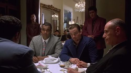 Alan Arkin, Peter Appel, John G. Brennan, Kamal Ahmed, Vincent Pastore, and Brian Tarantina in The Jerky Boys (1995)