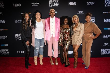 Meagan Good, Latasha Gillespie, Tracy Oliver, and Shoniqua Shandai at an event for Harlem (2021)